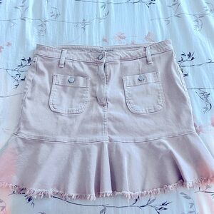 Michael Kors Mini Skirt Sz 14 Light Pink Denim Ruffle Chic Boho